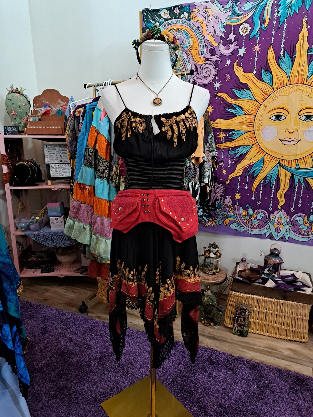 Emberwood Trinket Fairy Outfit | Batik Dress,Hip Pouch, Necklace & One-of-a-Kind